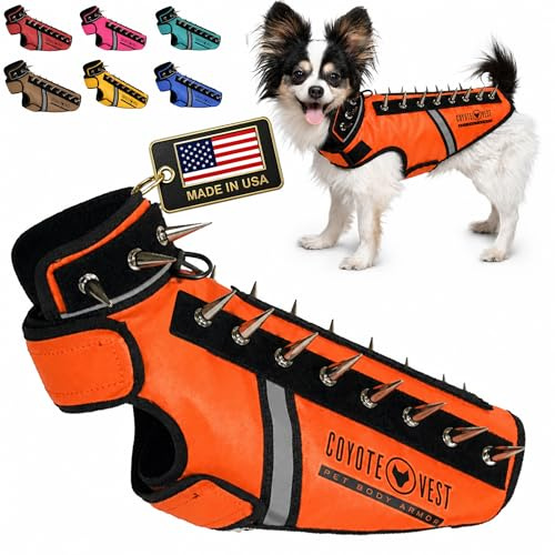 CoyoteVest spikeVest hundsele väst, reflekterande hundtillbehör med spikar för att skydda ditt husdjur från raptor och djurattacker – stolt tillverkad i Amerika X-Small fluorescerande orange
