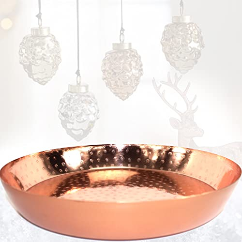 QMBasic Schwere Metall Dekoschale 34,5 cm | Kerzenschale Adventskranz Adventsgesteck Weihnachten Weihnachtsdekoration Tablett Deko Wohnzimmer