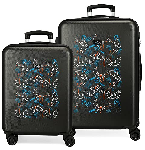 Roll Road Roll Road Gamers Juego de Maletas Negro 55/65 cms Rígida ABS Cierre de combinación Lateral 91 6 kgs 4 Ruedas Dobles Equipaje de Mano
