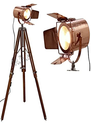 Lampadaire trépied industriel pour salon, chambre à coucher, lampe de lecture vintage avec finition en cuivre pour studio, salle d'étude et bureau