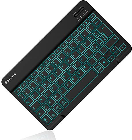 FINTIE Wireless Tastiera Retroilluminata e di 7 Colori [Layout Italiano] - Ricaricabile 10 Pollici Bluetooth Tastiera Compatibile con iPad e Android (Samsung/Lenovo/Huawei) Tablet, Nero