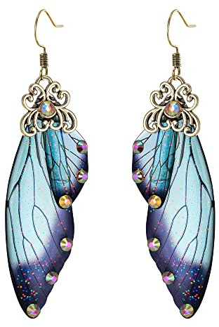 Clearine Schmetterling Ohrringe Flügel Tropfen Kristall Libelle Insekten Haken Ohrhänger für Damen Blau Topaz Antik Gold-Tone