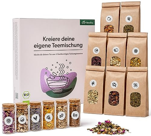 Tee Selber Mischen Set Geschenk mit 14 aufregenden Tee-Sorten | BIO Tee Geschenkset Weihnachten zum DIY Teemischung Selber Machen