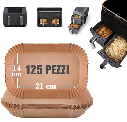 GOAUS Backpapier für Heißluftfritteuse 2 Kammern, Dual Zone Airfryer Backpapier 22x14 cm, 125 Stück Air Fryer Baking Paper Zubehör für Ninja Double Stack und Heißluftfritteusen Doppelkammer