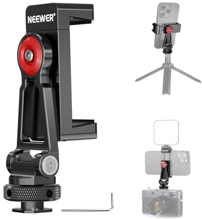 NEEWER Metall Stativhalterung mit Cold Shoe Mount, frei einstellbare Gelenke Universal Handyhalterung Kompatibel mit iPhone 15 Pro Max Samsung Galaxy Google Pixel Canon Nikon Sony Kamera Käfig, PA001