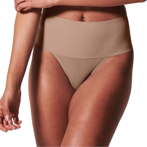 Spanx SPANXsupersmooth Undie-tectable Thong - Comfortable Core Control - Invisible Shapewear - Women No Show Thong Underwear - Cafe Au Lait - Large
