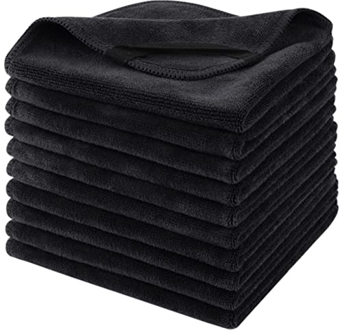 SINLAND 10 Stück Gesichtstücher Waschbar Abschminktücher 30 x 30 cm Schwarz | Mikrofaser schnelltrocknende Waschlappen saugfähig Gesichtsreinigungstücher weiches Make up Entferner Tücher wiederverwendbar