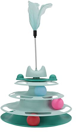Wakects Torre Interactiva para Gatos, 4 Niveles con Bolas y Palo de Plumas, Juguete Interactivo