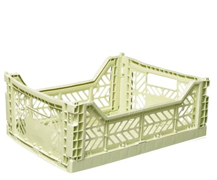 AYKASA Folding Crate, Sturdy Folding Box, Plastic, Stackable, Lime Cream, Midi (40 x 30 x 14 cm)
