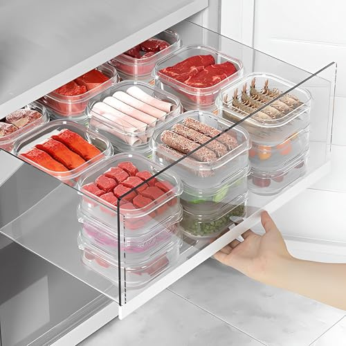 Iwinna Lot de 10 boîtes de conservation alimentaires avec couvercle, en plastique, transparent, 350 ml, boîtes de conservation à emporter