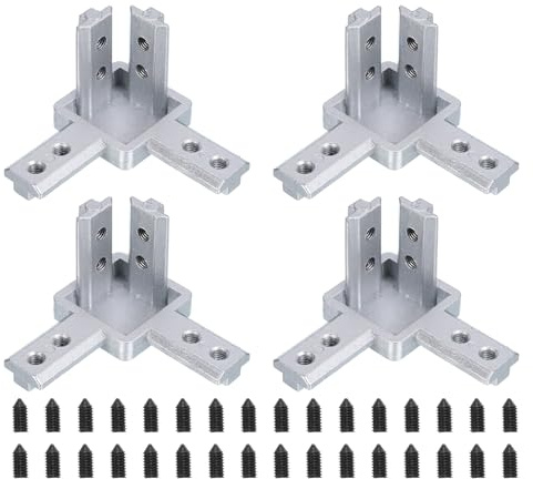 uxcell 3-Way End Corner Brackets, 4Pcs L Type Interior Joint Connectors with Screws for 4040 Series Aluminum Extrusion Profile Slot 8mm (Silver)