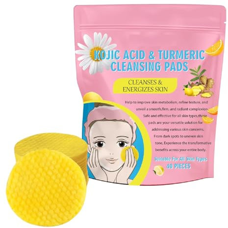 Kojic Lot de 40 tampons de nettoyage à l'acide kojique Turmeric Kojic, tampons de nettoyage à l'acide curcuma-koji Turmeric Kojic pour nettoyage du visage et exfoliant
