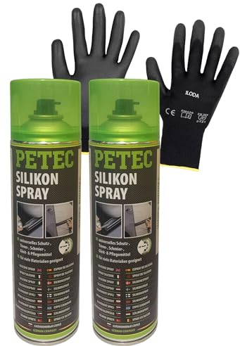 ILODA Schutzhandschuh + 3 x 400ml PETEC Silikonpflegespray, Silikonspray, Silikon Pflege Spray, Gummispray