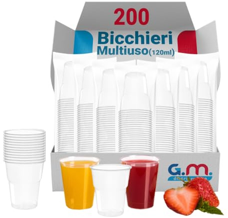 G.M. DISTRIBUZIONE 200 Bicchieri da 120 Ml Trasparenti in PS Riutilizzabile, Lavabili, Per Caffè, Liquori, Amari, Vino, Superalcolici, Bicchieri Multiuso per Bar e Lounge Bar