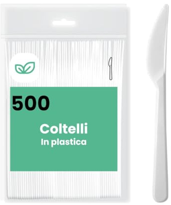 marketcaffe 500 COLTELLI bianchi riciclabili e riutilizzabili, lunghezza 16,5 cm, lavabili in lavastoviglie, ideali per feste, pic-nic, catering, eventi e uso quotidiano in cucina