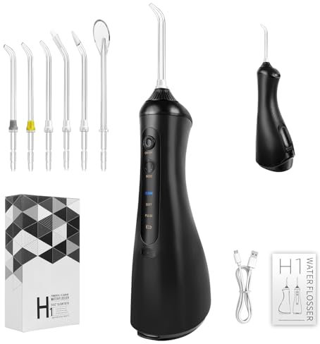 Munddusche Kabellos, Elektrische Zahnreiniger Tragbar Waterflosser 3 Modi & 6 Düsen, 320ML Zahndusche Oral Munddusche Testsieger für Mundpflege & Reinigung Reisen nach Hause
