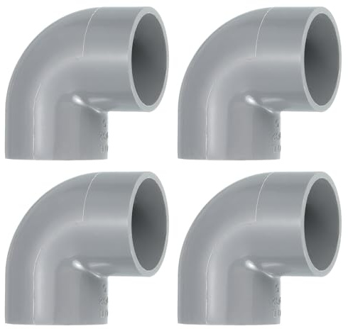 QUARKZMAN 4Pcs PVC Conector Codo de 90 Grados para Tubería de Agua, 32mm Interior Diámetro Conector de Tubería de PVC Codo de 2 Vías, Gris