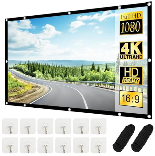PRITOK - Tela per videoproiettore, 120 pollici, 16:9 HD, pieghevole, Proiezione double face, schermo per proiettore pieghevole, anti-luce ispessita, per interni e esterni Schermo per proiettore