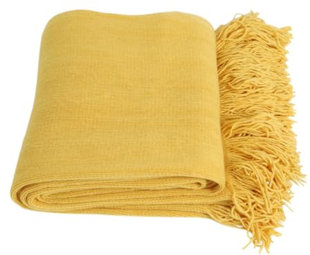 Cabilock Nordic Style Strickdecke Mit Fransen Einfarbige Sofadecke Gelb Atmungsaktiv Und Ganzjährig Verwendbar Für Und Hotels
