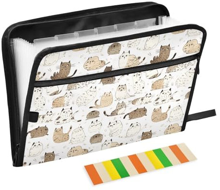 Sweet Cats Fächermappe, 13 Fächer, A4, Briefformat, Büroordner mit Reißverschluss, erweiterbare Hängemappe für Dokumentenaufbewahrung, Weiß