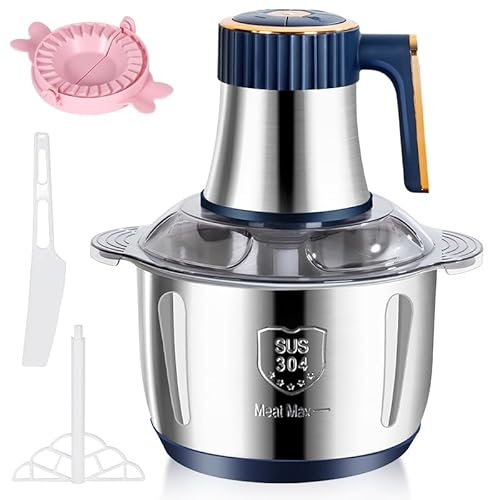 Picadora eléctrica de 500 W, 5 litros, picadora de carne eléctrica con 5 velocidades y 6 cuchillas de acero inoxidable, mini picadora universal para carne, cebolla, frutas, verduras, alimentos para