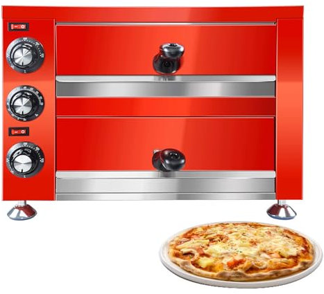 OZTYSGXM Double-Layer Stainless Steel Pizza Oven, Commercial Electric Pizza Maker Machine with Adjustable Temperature for Pizzeria Restaurants, Anti-scalding Handle/Easy to Clean