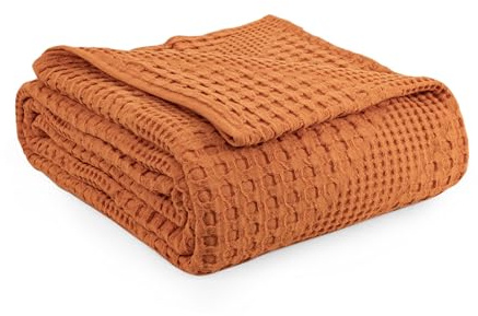 Milam London Manta suave | Manta 100% algodón para sillón, sofá, cama individual | Colección Joanna | Acogedora 120 x 180 cm - Naranja quemado