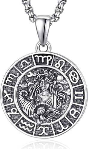ADMETUS 12 stjärntecken halsband silver 925 stjärntecken hänge smycken runda stjärntecken konstellation kedja gåvor för män med 2,5 mm 50 cm + 2 tum rolokedjor, Sterlingsilver, Ingen ädelsten
