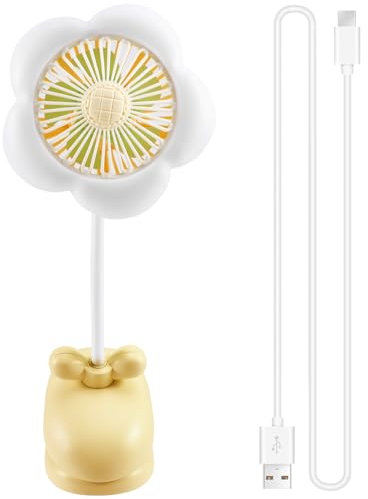 Yominerr Portable Clip on Fan with LED Light 3 Speed Quiet Mini Table Fan Cute Design USB Rechargeable Fan for Desk, Stroller, and Travel Yellow