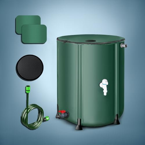 Réservoir d'eau de pluie pliable, stockage d'eau portable avec fermeture éclair à double extrémité, buse anti-déversement, zone auto-filtrante, protection UV, résistant à l'usure pour l'irrigation