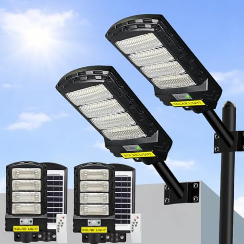 Farola Solar Exterior LED 300W | Lampara Solar Exterior Jardin | Luz Solar Exterior | 6000 Lúmenes | 48H Autonomía | Mando a Distancia | IP65 Impermeable | SET de Montaje Incluido (2)