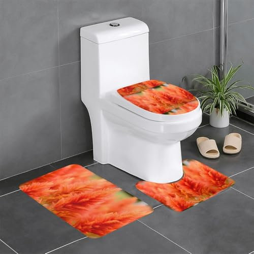 YYHWHJDE Red Reed Flower Picture Anti slip floor mat three piece set bathroom carpet anti slip durable