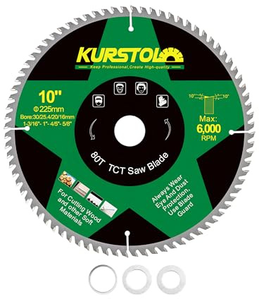 KURSTOL Cirkelsågblad 255 x 30mm - 80 Tänder Skärbitar för Trä, Plast, Plywood, Spånskiva, Multiskiktspaneler