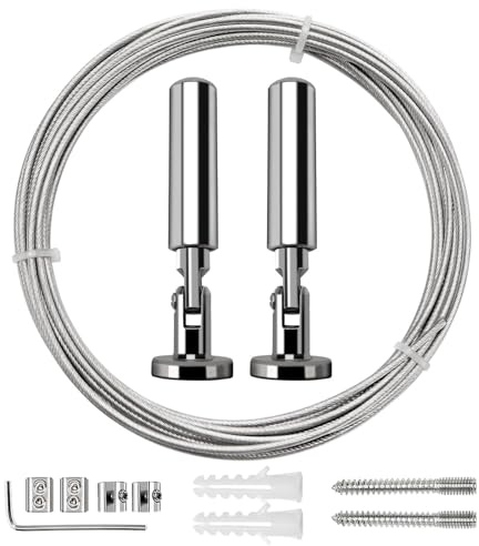 Frypay Wandhalterung Set,5m Edelstahl Vorhangdraht,Gardine Stahlseil,für Vorhang,Wäscheleine,Spanndraht,Foto-Draht,Duschvorhänge