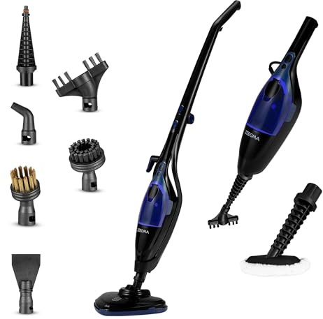 Zeegma Nettoyeur vapeur à main Puur Prime Control Kit de buses 13 en 1 pour sols, tapis, carrelages, joints, fenêtres, tissus, nettoyage sans détergent, pliable, 1500 W, 400 ml (Black)