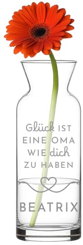 polar-effekt Vaso per fiori in vetro per nonna con incisione personalizzata, idea regalo per compleanno e Natale, vaso in vetro per orchidee e rose, con nome a scelta