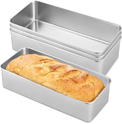 PORFOYO 4 Stück Kastenform Brot Edelstahl, Rechteckige Brotbackform 33×15×6,5cm, Große Backform für Brot & Kuchen, Spülmaschinenfest