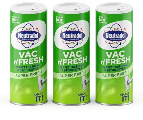 Neutradol VAC n’FRESH Super Fresh Carpet Freshener & Deodorizer 350g Pack of 3 – Professional Carpet Odour Neutraliser – Pet, Smoke & Waste Smell Remover – Safe Non-Toxic Vacuum Powder