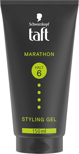 Schwarzkopf TAFT Marathon Styling Gel (150ml), bis zu 72 Stunden langanhaltender Halt für energiegeladene Frisuren, sanft zu Haar und Kopfhaut, veganes, Haarstyling-Gel