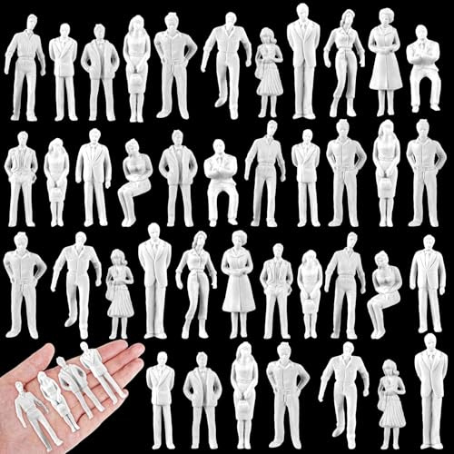 Namalu 50 Personajes en Miniatura para Modelismo 1:25 Escala Muñecos Figuras de Diorama Figuritas de Personas Blancas sin Pintar Mini Maquetas Arquitectónica Modelos de Personas para Escenas Trenes