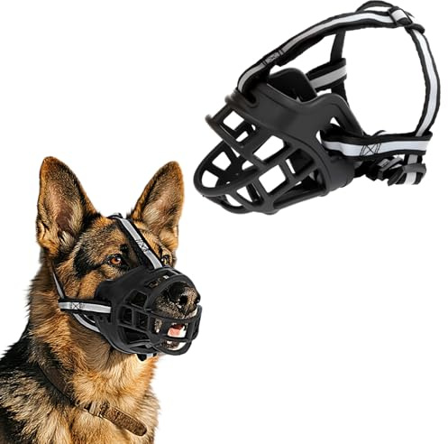 MOTIBACK Verstellbarer Silikon Hundemaulkorb mit Reflektorband, Anti-Biss Anti-Bellen Maulkorb für Mittlere/Große Hunde (3)