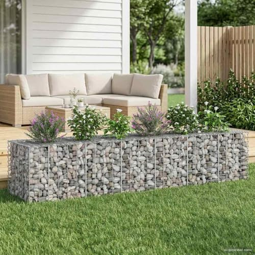 Tonture Gabbione rialzato, 2 pezzi, in acciaio zincato, 260 x 60 x 55 cm, robusto pannello di recinzione, elemento da giardino con buon drenaggio per verdure, erbe, fiori per esterni, resistente alle