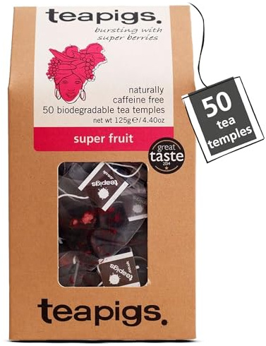 teapigs Super Fruit Herbal Tea Bags - Blend with Hibiscus and Berries for a flavourful brew - Naturally Caffeine-Free - 50 Eco-Friendly Biodegradable Tea Temples (1 Pack)