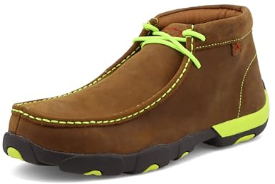 Twisted X Men's Work Chukka Driving Moc, Moc Toe Steel Toe, Distressed Saddle & Yellow, 10.5 M
