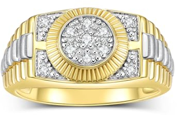 Anello da uomo in oro giallo o bianco 14 carati con diamante stile Rolex, oro bianco, diamante bianco, Oro bianco, Diamante bianco