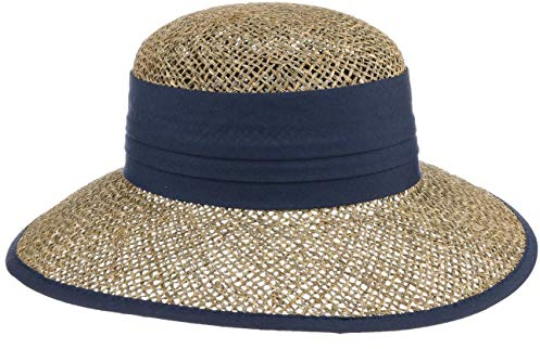 Seeberger Talea Beach Seegras Strohhut Damen - Sommerhut Sonnenhüte mit Ripsband, Einfass Frühling-Sommer Sommer - One Size blau