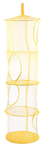 Haunen Mesh Hängender Speicher Korb, 4 Tier Zusammenklappbare Network Storage Organisator Kinderzimmer Hängeorganizer Hängender Netz Speicher Korb (Gelb)