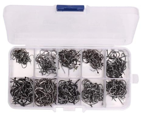 Angelhaken 500 Stück Seefischerei Terminal Tackle Haken Größen 3-12 Angelhaken Set mit klarer Angelbox für Angelzubehör