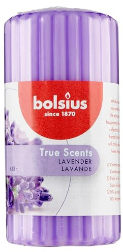 Bolsius Candela a Colonna Profumata - Fragranza Lavanda - Colore Viola - Lunga Durata di 33 Ore - Estratti Naturali - Candela Decorativa - Cera - 12 x 5.8 cm