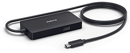 Jabra PanaCast USB-Hub für den Anschluss über USB-C. Mehrere Kabelausgänge ermöglichen den Anschluss all Ihrer Geräte über einen einzigen USB-C-Anschluss